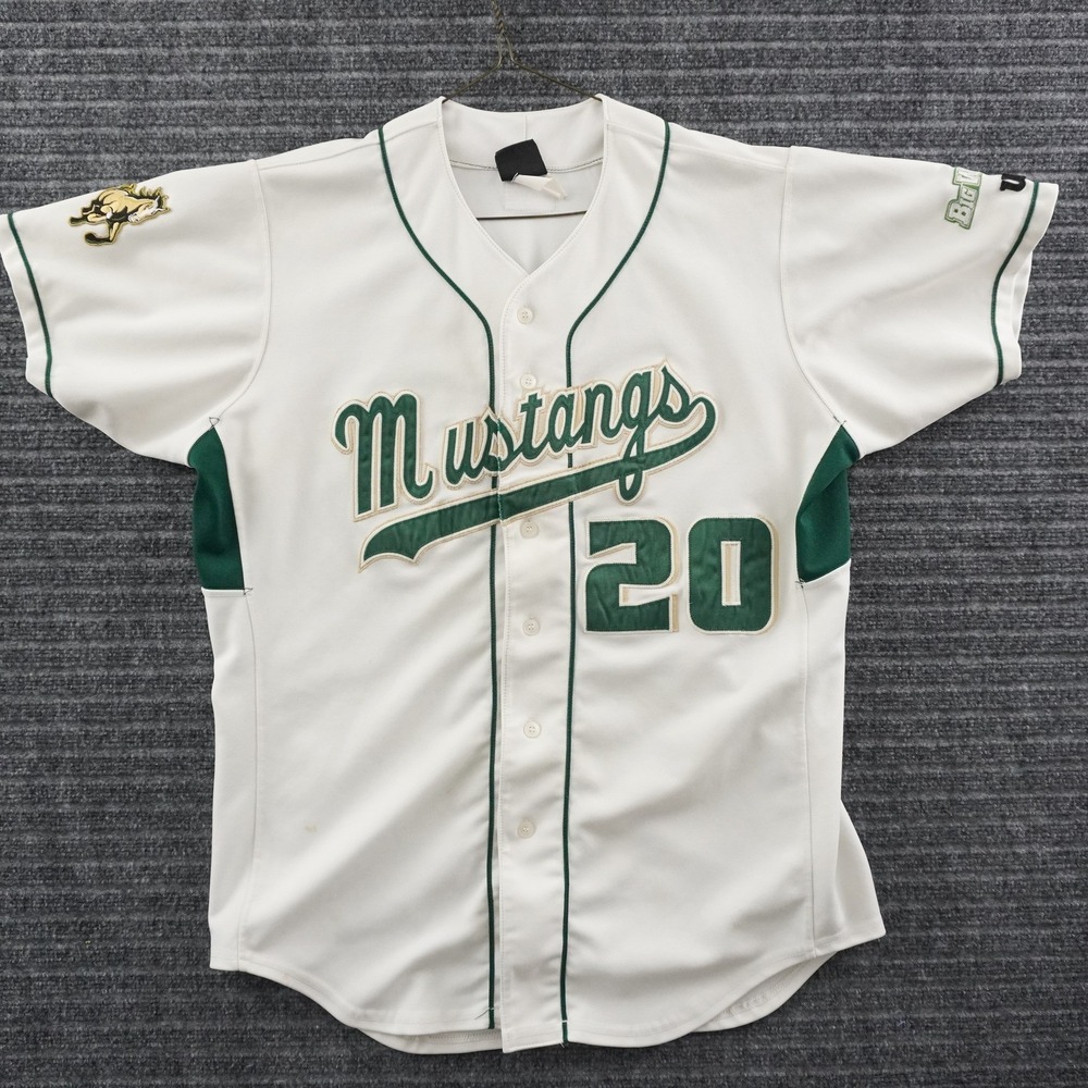 Wilson Billings Mustangs Baseball Game Worn Jersey XL White Green Button Up #20